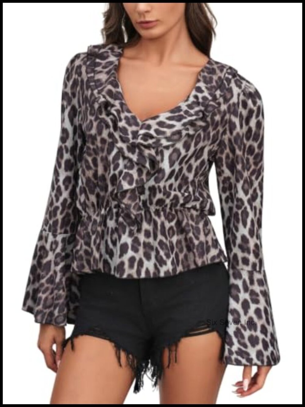 Womens V Neck Ruffle Bell Sleeve Peplum Blouse Long Sleeve Dressy Casual Top